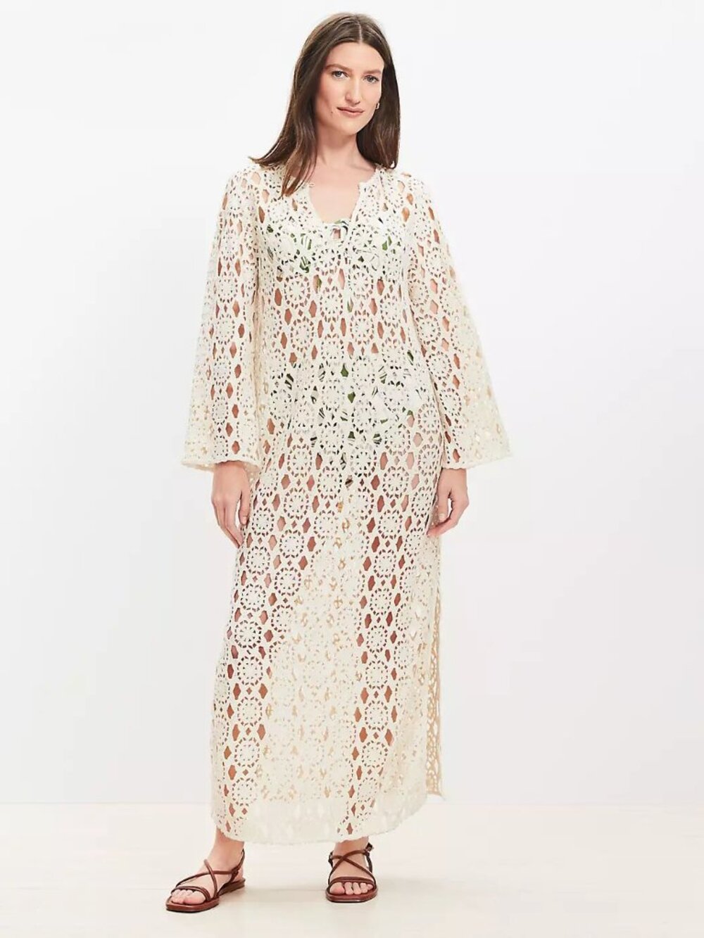 Loft Beach Crochet Maxi Coverup Size XL  Natural NWT